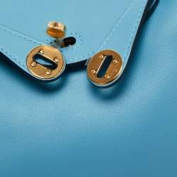 Pre Owned Hermes Bleu Du Nord Swift Leather Gold Finish Lindy 20 Bag