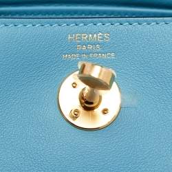 Pre Owned Hermes Bleu Du Nord Swift Leather Gold Finish Lindy 20 Bag