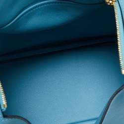 Pre Owned Hermes Bleu Du Nord Swift Leather Gold Finish Lindy 20 Bag