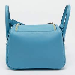 Pre Owned Hermes Bleu Du Nord Swift Leather Gold Finish Lindy 20 Bag