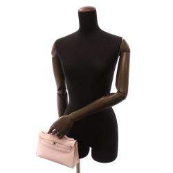 Hermes Pink Swift Leather Palladium Hardware Kelly Pochette Top Handle Bag 