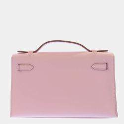 Hermes Pink Swift Leather Palladium Hardware Kelly Pochette Top Handle Bag 