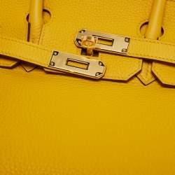 Hermes Jaune Amber Taurillon Clemence Leather Gold Finish Birkin 30 Bag