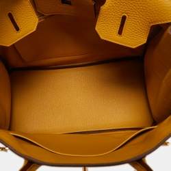 Hermes Jaune Amber Taurillon Clemence Leather Gold Finish Birkin 30 Bag