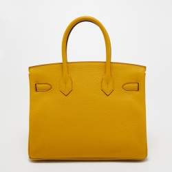 Hermes Jaune Amber Taurillon Clemence Leather Gold Finish Birkin 30 Bag