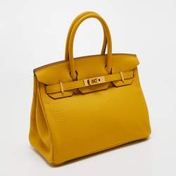 Hermes Jaune Amber Taurillon Clemence Leather Gold Finish Birkin 30 Bag