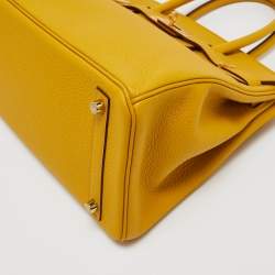 Hermes Jaune Amber Taurillon Clemence Leather Gold Finish Birkin 30 Bag