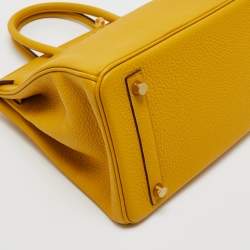 Hermes Jaune Amber Taurillon Clemence Leather Gold Finish Birkin 30 Bag