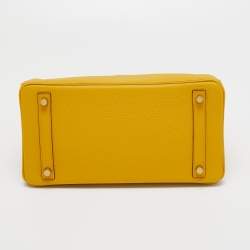 Hermes Jaune Amber Taurillon Clemence Leather Gold Finish Birkin 30 Bag