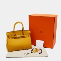 Hermes Jaune Amber Taurillon Clemence Leather Gold Finish Birkin 30 Bag