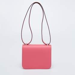 Pre Owned Hermes Rose Azalee Epsom Leather Gold Finish Constance 18 Bag