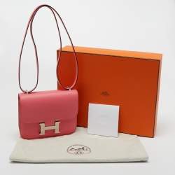 Pre Owned Hermes Rose Azalee Epsom Leather Gold Finish Constance 18 Bag