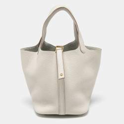 Hermès Hermès Picotin Lock 18 Taurillon Clemence Leather Bucket Bag-Etoupe  Silver Hardware (Top Handle)