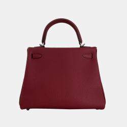 Hermes Red Togo Leather Palladium Hardware Kelly Retourne 25 Bag 
