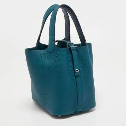 Hermes Vert Bosphore/Deep Blue Clemence Leather Picotin Lock 18 Bag