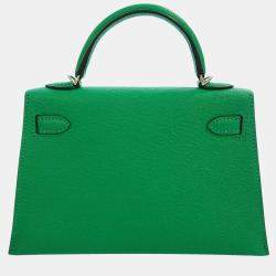Pre Owned Hermes Green Chevre Mysore Goatskin Leather Palladium Hardware Kelly Mini II 20 Top Handle Bag