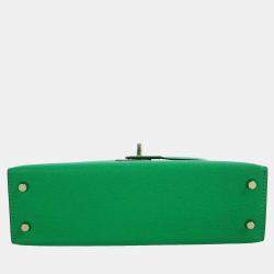 Pre Owned Hermes Green Chevre Mysore Goatskin Leather Palladium Hardware Kelly Mini II 20 Top Handle Bag