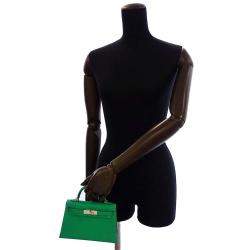 Pre Owned Hermes Green Chevre Mysore Goatskin Leather Palladium Hardware Kelly Mini II 20 Top Handle Bag