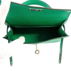 Pre Owned Hermes Green Chevre Mysore Goatskin Leather Palladium Hardware Kelly Mini II 20 Top Handle Bag