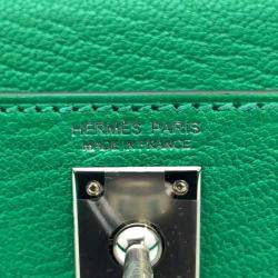 Pre Owned Hermes Green Chevre Mysore Goatskin Leather Palladium Hardware Kelly Mini II 20 Top Handle Bag