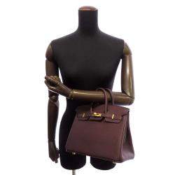 Hermes Burgundy Togo Leather Gold Plated Hardware Birkin 25 Tote Bag