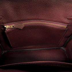Hermes Burgundy Togo Leather Gold Plated Hardware Birkin 25 Tote Bag