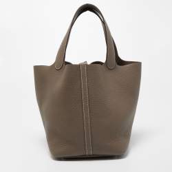 Hermes Etoupe Taurillon Clemence Leather Picotin Lock 22 Bag
