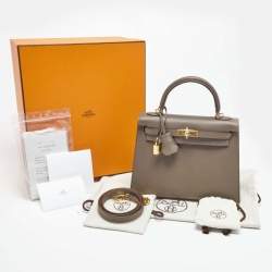 Hermes Etain Epsom Leather Gold Finish Kelly Sellier 25 Bag