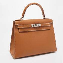 Hermes Gold Epsom Leather Palladium Finish Kelly Sellier 28 Bag