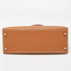 Hermes Gold Epsom Leather Palladium Finish Kelly Sellier 28 Bag