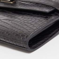 Hermes Black Matte Alligator Palladium Finish Kelly Classic Wallet