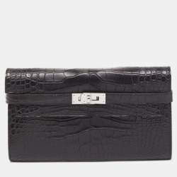 Hermes Black Matte Alligator Palladium Finish Kelly Classic Wallet