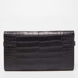 Hermes Black Matte Alligator Palladium Finish Kelly Classic Wallet