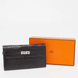 Hermes Black Matte Alligator Palladium Finish Kelly Classic Wallet