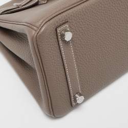 Hermes Etoupe Togo Leather Palladium Finish Birkin 25 Bag 