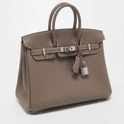 Hermes Etoupe Togo Leather Palladium Finish Birkin 25 Bag 