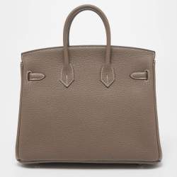 Hermes Etoupe Togo Leather Palladium Finish Birkin 25 Bag 