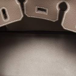 Hermes Etoupe Togo Leather Palladium Finish Birkin 25 Bag 