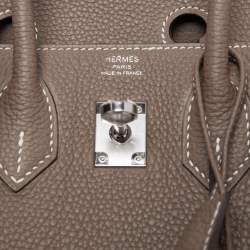 Hermes Etoupe Togo Leather Palladium Finish Birkin 25 Bag 