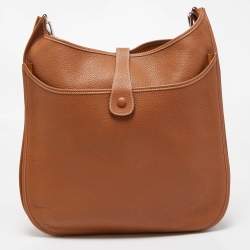 Hermes Gold Taurillion Clemence Leather Evelyne III TGM Bag