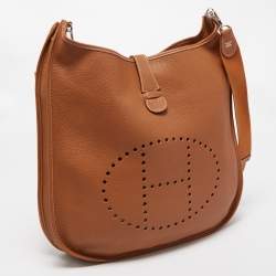Hermes Gold Taurillion Clemence Leather Evelyne III TGM Bag