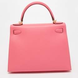 Pre Owned Hermès Rose Azalee Epsom Leather Gold Finish Kelly Sellier 28 Bag