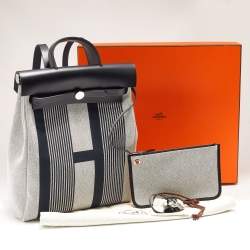 Hermes Black/Ecro H Vibration Toile Canvas and Vache Hunter Leather Herbag Zip Backpack