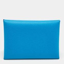 Pre Owned Hermes Blue Hydra Epsom Leather Calvi Duo Compact Card Holder