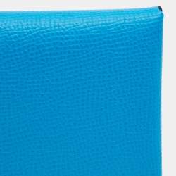 Pre Owned Hermes Blue Hydra Epsom Leather Calvi Duo Compact Card Holder