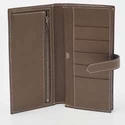 Hermes Taupe  Epsom Leather Palladium Finish Bearn Wallet