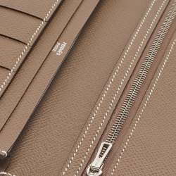 Hermes Taupe  Epsom Leather Palladium Finish Bearn Wallet