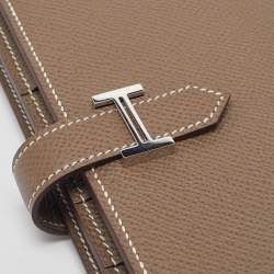 Hermes Taupe  Epsom Leather Palladium Finish Bearn Wallet