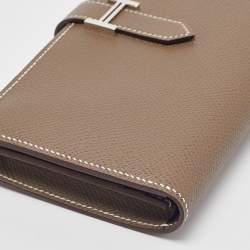 Hermes Taupe  Epsom Leather Palladium Finish Bearn Wallet