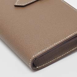 Hermes Taupe  Epsom Leather Palladium Finish Bearn Wallet